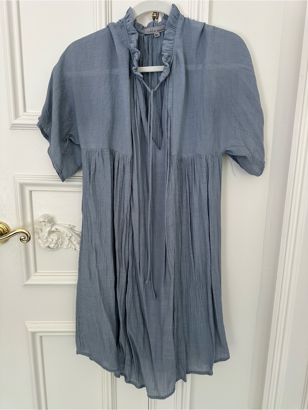 Swim cover up- Light Blue Ruffled Tie-Neck Gauze Dress